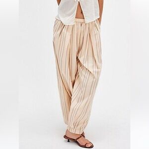 NWT FP FREE PEOPLE TO THE SKY PARACHUTE TROUSERS IN NEUTRAL HALEY STRIPE SIZE S